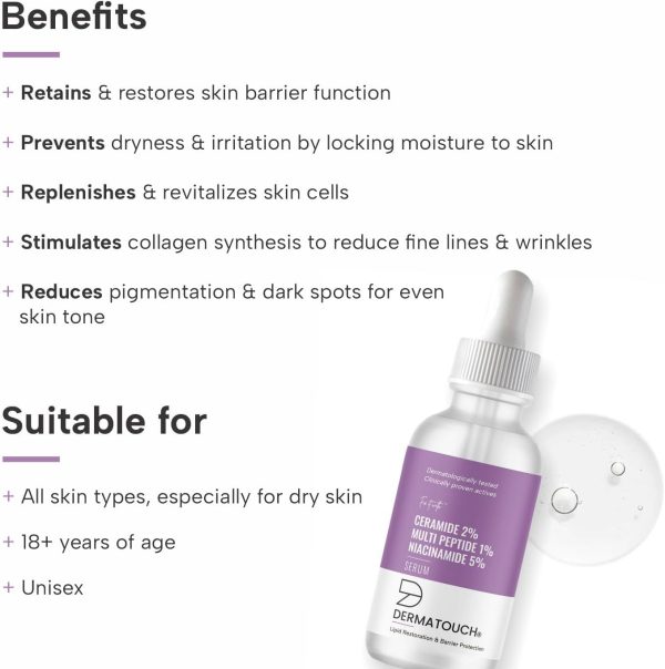 ⁦DERMATOUCH Ceramide 2% Multi Peptide 1% Niacinamide 5% Serum | For Lipid Restoration & Barrier Protection | Anti-aging Formula | Specially For Dry Skin | For Both Men & Women | 30ml⁩ - الصورة ⁦2⁩
