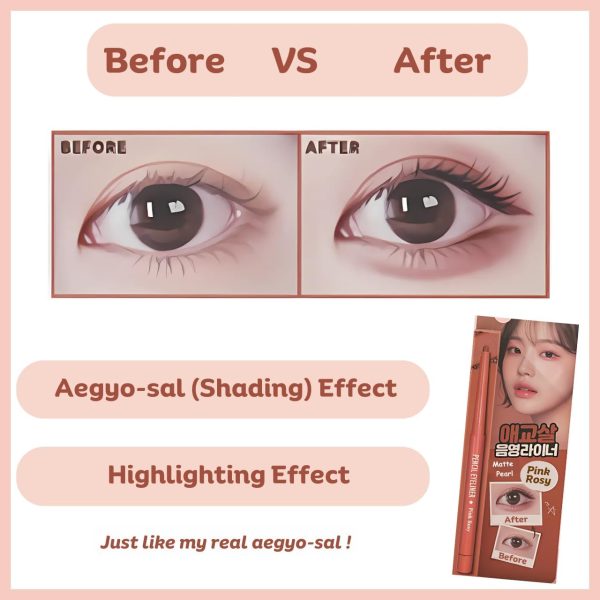 ⁦[thebom] AegyoSal Eyeliner Under-Eye Enhancing Pencil Highlighter Eye Makeup (Pink Rosy+Salmon Pink)⁩ - الصورة ⁦5⁩