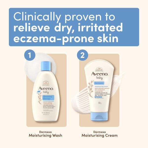 ⁦Aveeno Eczema Therapy Daily Moisturizing Cream for Sensitive Skin, Soothing Lotion with Colloidal Oatmeal for Dry, Itchy, and Irritated Skin, Steroid-Free and Fragrance-Free, 5 oz⁩ - الصورة ⁦5⁩