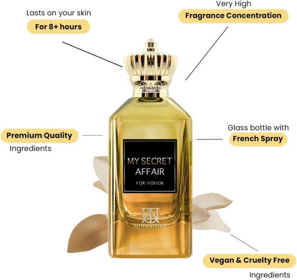 ⁦AUTHENTEQUE - My Secret Affair Perfumes For Women - Inspired by J.PG’s S.candal - Long Lasting Perfume - 3.4 Fl Oz - Jasmine, Orange Blossom, Freesia & Lilly of the Valley - Cruelty Free - 100ml⁩ - الصورة ⁦2⁩