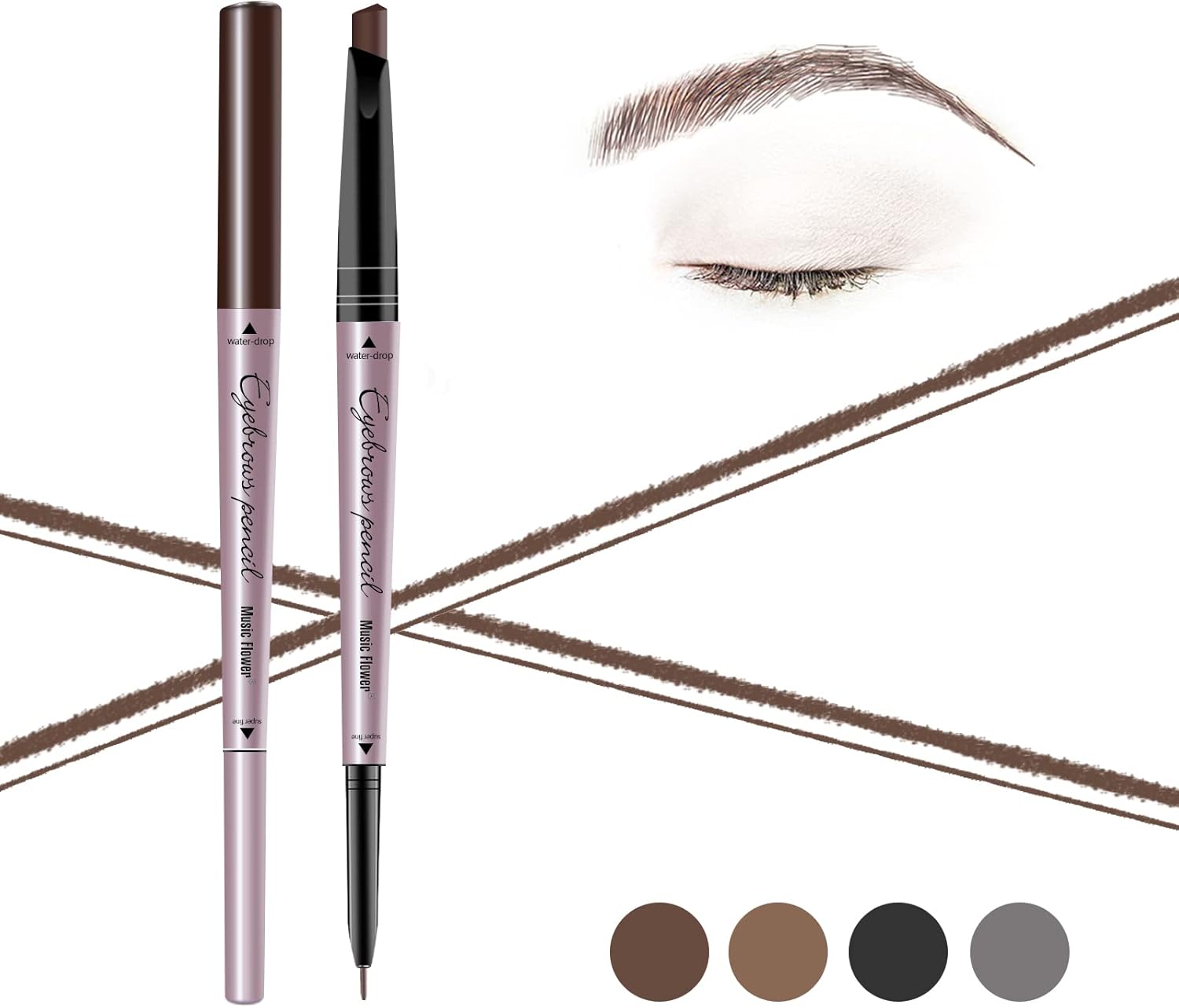 Music Flower Eyebrow Pencil Double Head Long-lasting Eye Makeup outlining and filling Creates Natural Looking Brows (1# Dark Brown) 1 Music Flower Eyebrow Pencil Double Head Long-lasting Eye Makeup outlining and filling Creates Natural Looking Brows (1# Dark Brown)