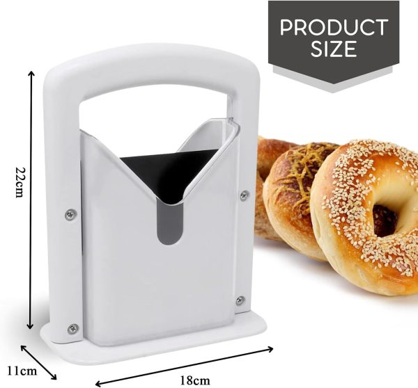 ⁦Tazweeq Bagel Cutter Slicer, Stainless Steel Adjustable Blade Cutter Slicer, Ergonomic Design Kitchen Bread Slicing Gadget, Ideal for Home and Commercial Use（White）⁩ - الصورة ⁦2⁩