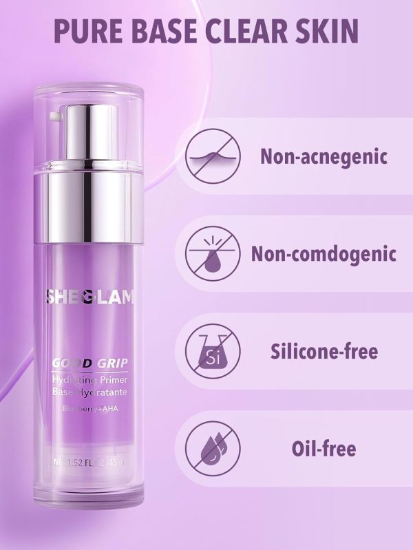 ⁦SHEGLAM Good Grip Hydrating Primer Oil Control Moisturizing Primer Gel Smooth Fine Lines Oil And Silicone-Free Face -Blueberry + Aha-Purple⁩ - الصورة ⁦6⁩
