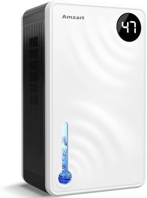 Dehumidifiers for Home (1000 Sq.Ft), 98 Oz Dehumidifier with Humidity Display, Drain Hose Dehumidifiers, Timer Setting, Auto Shut Off, Silent Mode Dehumidifier for Basement, Bedroom, White