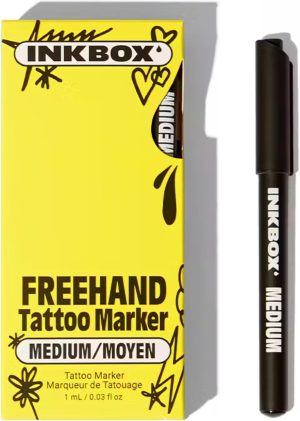 inkbox Freehand Tattoo Marker – Medium Tip, Lasts up to 10 days, For All Skin Tones, Water-Resistant, Cruelty-Free & Vegan | Long-Lasting Temporary Tattoo Pen, All Artists Skill Levels -1 Count
