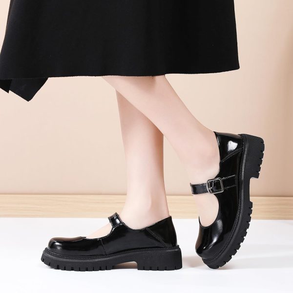 ⁦XMM Mary Jane Shoes Platform Chunky Mary Janes for Women Ladies Comfort Leather Round Toe Non-Slip Dressy Casual Cute Girls School Work Shoes⁩ - الصورة ⁦2⁩