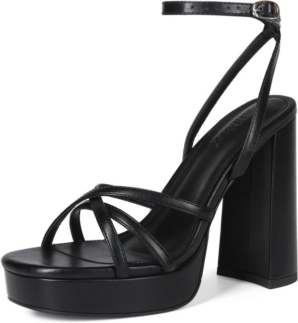 Abbleet Platform Heels for Women Strappy Block Chunky High Heels Open Toe Ankle Strap Sandals Fashion Lace Up Wedding Party Evening Prom Dance Dress Shoes