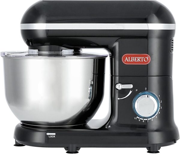 ⁦Alberto 560W Mixer, 10 Speeds, Pulse Function, 5.5L Bowl, Egg Whisk, Beater, Dough Hook (Black)⁩ - الصورة ⁦2⁩