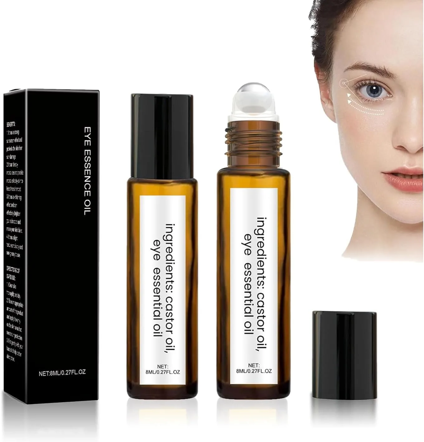 2Pcs Roller Ball Castor Oil, Castor Oil Frankincense Rollerball, for Eyes, Bags Under Eyes