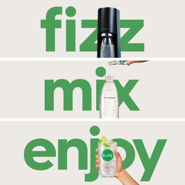⁦SodaStream - Terra Sparkling Water Maker | VALUE BUNDLE | CQC CO2 system | Includes 2x CO2 Cylinders, 3x 32 Fl Oz Dishwasher Safe Bottles, 2x Bubly Flavor Drops | Combine with Pepsi Flavors | Black⁩ - الصورة ⁦2⁩