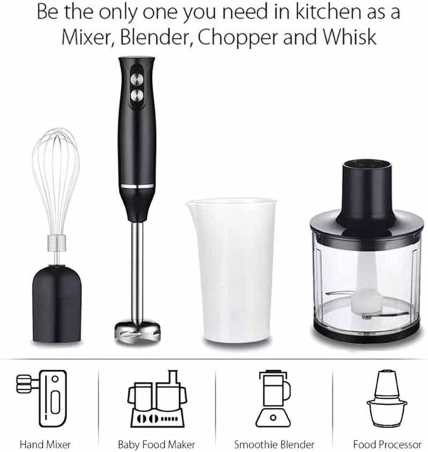 ⁦LinJie Hand Blender, Stainless Steel Handheld Blender, 500W 4-In-1 Hand Mixer Stick, Ideal for Smoothies, Shakes, Baby Food, Soup, Grinding Ingredients, Vegetables & Fruits⁩ - الصورة ⁦5⁩