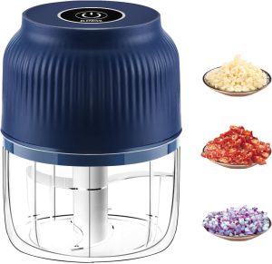 Electric Mini Garlic Chopper, Portable Small Food Processor, Vegetable Chopper Onion Mincer, Cordless Meat Grinder with USB Charging For Vegetable, Chili, Fruits, Ginger, Baby Food, Seasoning (300ML)