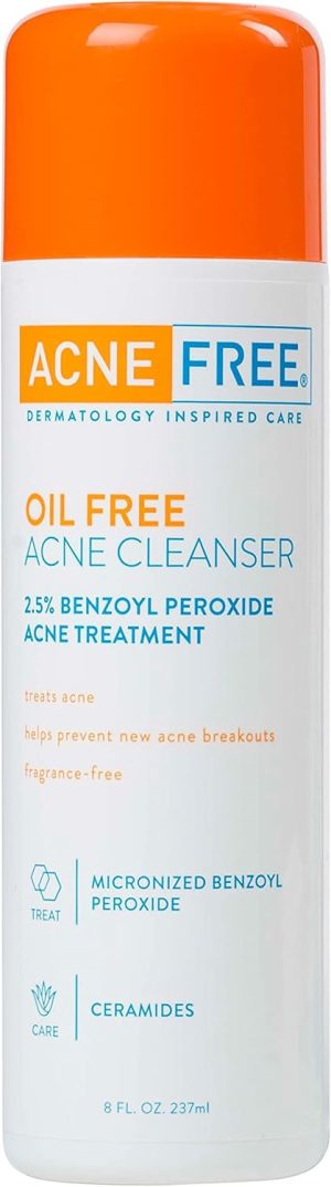 AcneFree Acne Free Oil-Free Acne Cleanser, Benzoyl Peroxide 2.5% Acne Face Wash with Glycolic Acid to Prevent and Treat Breakouts, 8 Ounce