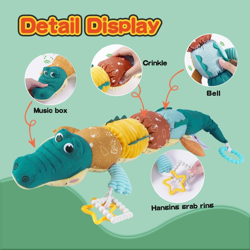 DMG Musical Crocodile Baby Toys, Activity Soft Toys with Multi-Sensory Crinkle, with Rattle, Ruler &Multi-Textures, Baby Teething Toys, Cute Stuffed Animal Tummy Time Toys for Newborn 0 3 6 12 Months 2 DMG Musical Crocodile Baby Toys, Activity Soft Toys with Multi-Sensory Crinkle, with Rattle, Ruler &Multi-Textures, Baby Teething Toys, Cute Stuffed Animal Tummy Time Toys for Newborn 0 3 6 12 Months - الصورة 2