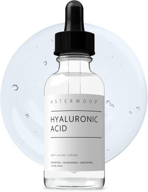 ASTERWOOD NATURALS Pure Hyaluronic Acid Serum for Face - Plumping, Anti-Aging & Hydrating - Fragrance-Free, Pairs Well with Vitamin C Face Serum & Hylunaric Acid Moisturizer, 29ml/1 oz