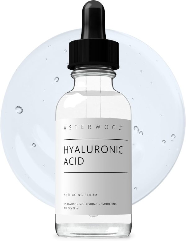 ASTERWOOD NATURALS Pure Hyaluronic Acid Serum for Face - Plumping, Anti-Aging & Hydrating - Fragrance-Free, Pairs Well with Vitamin C Face Serum & Hylunaric Acid Moisturizer, 29ml/1 oz