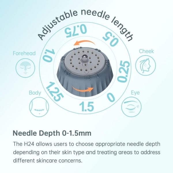 ⁦HASMI Adjustable Microneedling Derma Stamp, 24 Titanium Micro Needles Stamp for Hair Loss, Wrinkles, Sun Damage, Dark Spots, Ance Scars, Cellulite, Stretch Marks To Use on Face, Eyes, Body⁩ - الصورة ⁦3⁩