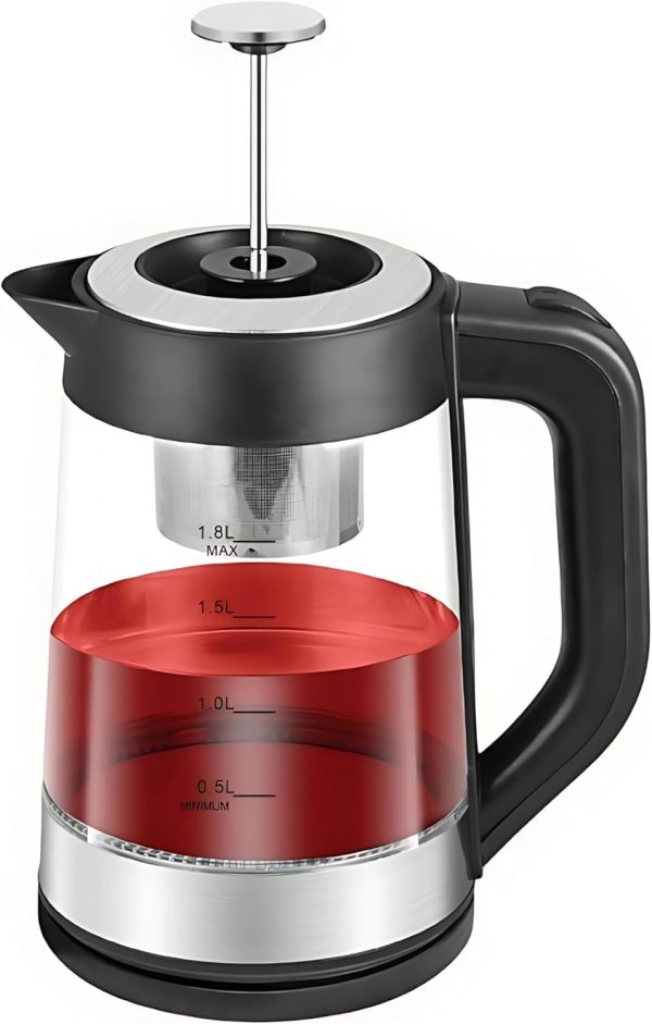 ⁦Electric Glass Kettle for Tea Capacity 1.8L Power 1500 Watts, Moveable Filter Arabic Tea Maker, Black Clear 2 Years Warranty | غلايه كهربائيه زجاجيه 1.8 لتر | صانع الشاي العربي غلاية⁩ - الصورة ⁦3⁩