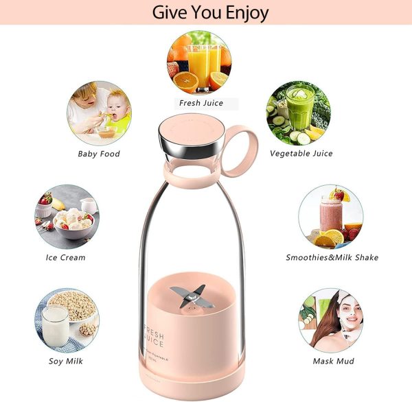 ⁦Tazweeq Portable Blender, Fresh Juicer Personal Size, Battery Powered USB, Four Blades, Mini Travel Bottle for Juice, Shakes, and Smoothies, On The Go for Sports, Travel & Office⁩ - الصورة ⁦7⁩
