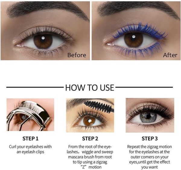 ⁦3Pcs Colored Cat Eye Mascara Set,Dark Green Purple Dark Blue Mascara for Eyelashes,False Lash Effect for Women Eyelashes Sensitive Eye Makeup,No Clumping 24H Waterproof Colorful Mascara Gift Set-Vegan⁩ - الصورة ⁦3⁩