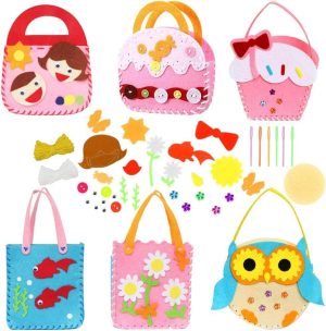 NALACAL Sewing Kit for Kids, 6 Pcs Craft Kits for Sewing Sets, Sewing Crafts Handbag, Kids Sewing Crafts Supplies, Felt Fabric Felt Sewing Gifts, DIY Felt Handbag Handmade, Gifts Toys for Toddler Kids