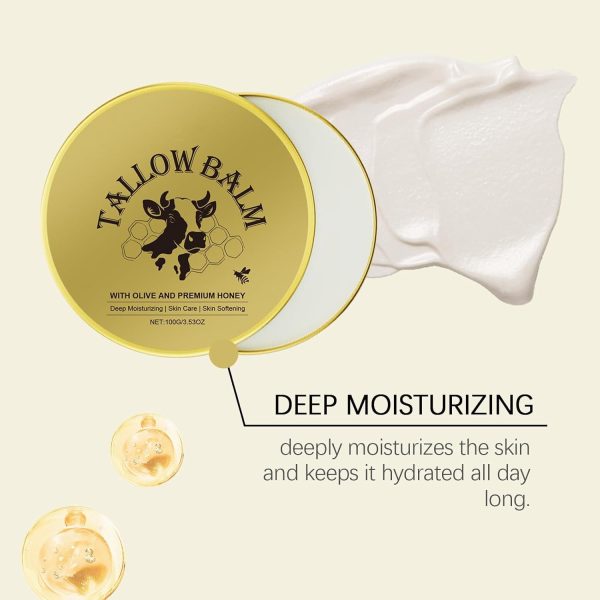 ⁦Beef Tallow for Skin Moisturizer, Tallow and Honey Cream Face, Organic Beef Tallow Balm with Castor Oil, Honey Beeswax, Grass Fed Tallow Balm for Face And Body, Hydrating, 3.53 oz⁩ - الصورة ⁦9⁩