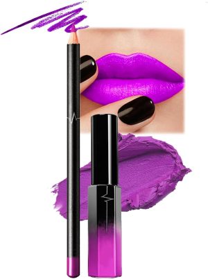 Matte Liquid Lipstick and Lip Liner Set - Long-Lasting, Waterproof, Non-Fading Purple Lipstick with Tinted Lip Balm - Perfect for Women & Girls Makeup