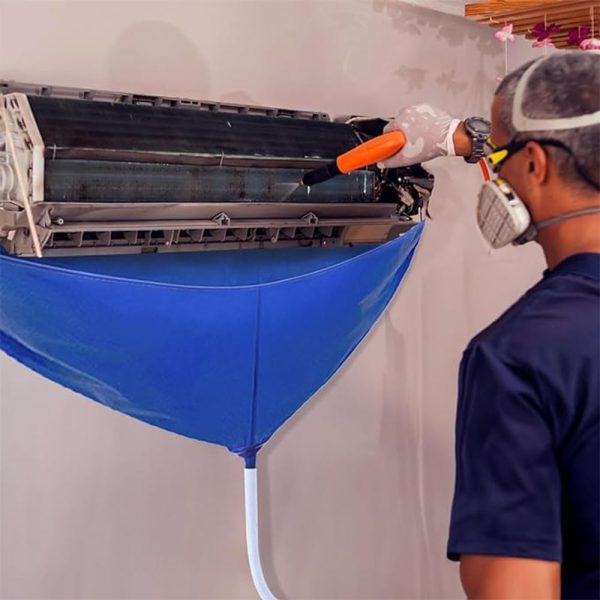 ⁦1 pcs Air Conditioner Cleaning Cover,Split Cleaning Kit,Funnel Shape Split AC Cleaning Cover Bag with Water Pipe Wall Mounted Air Conditioning Cleaning Kit for Household AC Units(blue)⁩ - الصورة ⁦4⁩