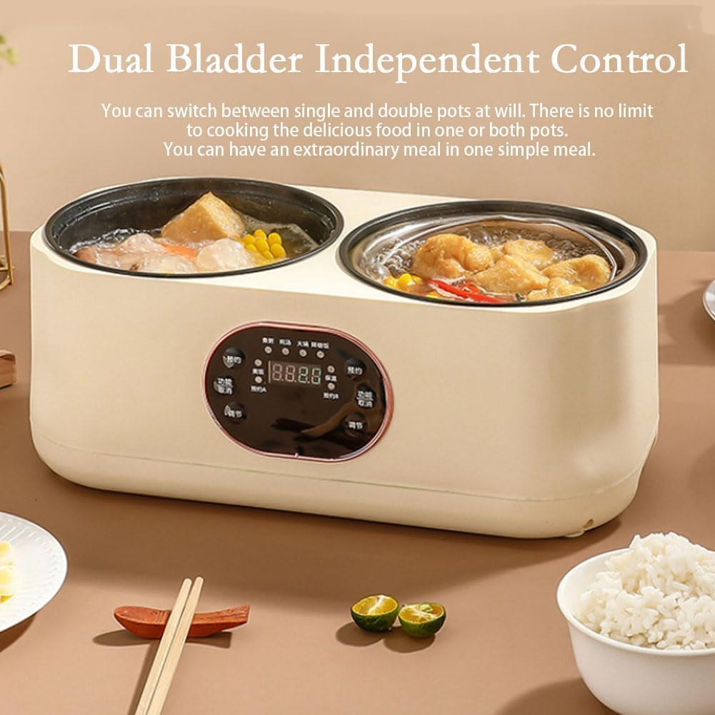 DENX Dual Pot Electric Rice Cooker 1L+1L, Smart Multi Function Kitchen Appliance with Non Stick Double Bowl, Fast Heating, Automatic Keep Warm, Easy Clean, Portable Design for Rice, Soup, Stew, DX3901 2 DENX Dual Pot Electric Rice Cooker 1L+1L, Smart Multi Function Kitchen Appliance with Non Stick Double Bowl, Fast Heating, Automatic Keep Warm, Easy Clean, Portable Design for Rice, Soup, Stew, DX3901 - الصورة 2