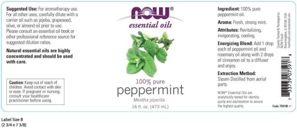 ⁦NOW Essential Oils - Peppermint Oil (100% Pure) - 16 fl. oz (473 ml) by NOW⁩ - الصورة ⁦2⁩