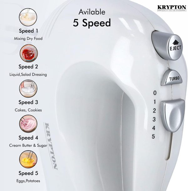 ⁦Krypton Stand Mixer, 250W Mixer with Rotating Bowl, KNSM6242 | 5 Speed Setting | Beaters & Dough Hooks for Easy Egg, Whipping, Mixing Dough, Cookies, Brownies⁩ - الصورة ⁦6⁩
