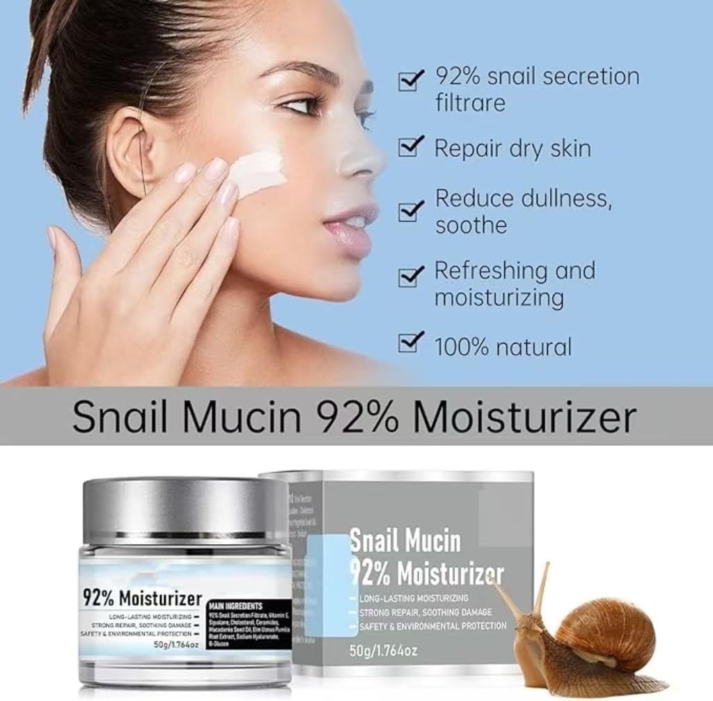 Snail Moisturizer Face Cream - Snail Mucin 92% Moisturizer, Reduce Fine Lines Wrinkles,Long-Lasting Moisturizing, Repair Face Gel Cream For Dry, Mucin Essence Toner, for Anti-Aging, Skin Tightening 3 Snail Moisturizer Face Cream - Snail Mucin 92% Moisturizer, Reduce Fine Lines Wrinkles,Long-Lasting Moisturizing, Repair Face Gel Cream For Dry, Mucin Essence Toner, for Anti-Aging, Skin Tightening - الصورة 3