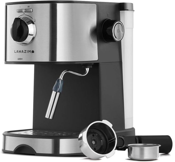 ⁦Lawazim Professional Espresso And Latte Coffee Machine 850 Watt With Milk Frother, Silver, 05-2410-02⁩ - الصورة ⁦2⁩