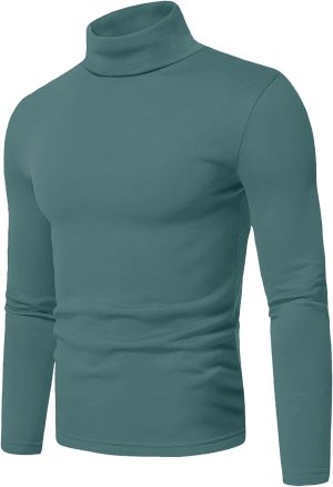 Askdeer Men's Turtleneck Long Sleeve Shirts Thermal Underwear Tops Basic Pullover Sweater Tees, A01 Green, XL