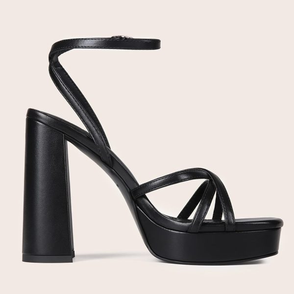 ⁦Abbleet Platform Heels for Women Strappy Block Chunky High Heels Open Toe Ankle Strap Sandals Fashion Lace Up Wedding Party Evening Prom Dance Dress Shoes⁩ - الصورة ⁦2⁩