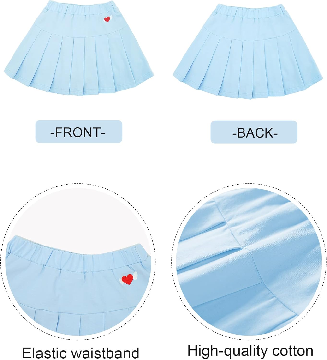 SEAUR Kids Girls Short Skirt Pleated Skater Skirt Elastic Waist Tennis Skort School Uniform Cotton Sport Skirt with Inner Shorts for 3-11 Years 2 SEAUR Kids Girls Short Skirt Pleated Skater Skirt Elastic Waist Tennis Skort School Uniform Cotton Sport Skirt with Inner Shorts for 3-11 Years - الصورة 2
