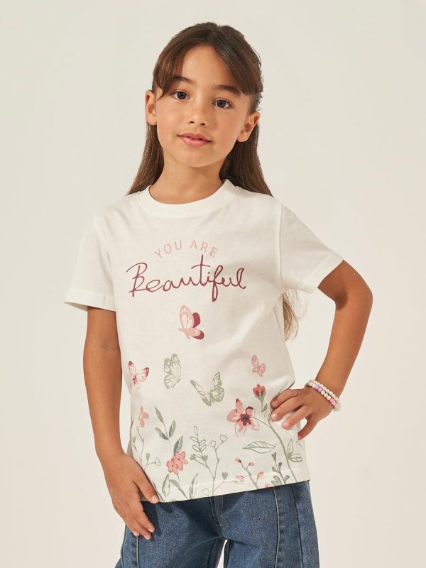 ⁦Styli Girls Graphic Print Short Sleeve T-Shirt⁩ - الصورة ⁦2⁩