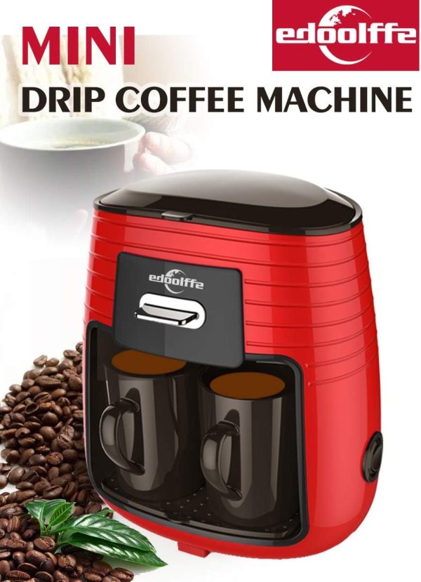 ⁦Edoolffe MD-235 Mini Drip Coffee Machine Tea Maker 250ml 450W with 2 Black Ceramic Cups⁩ - الصورة ⁦2⁩