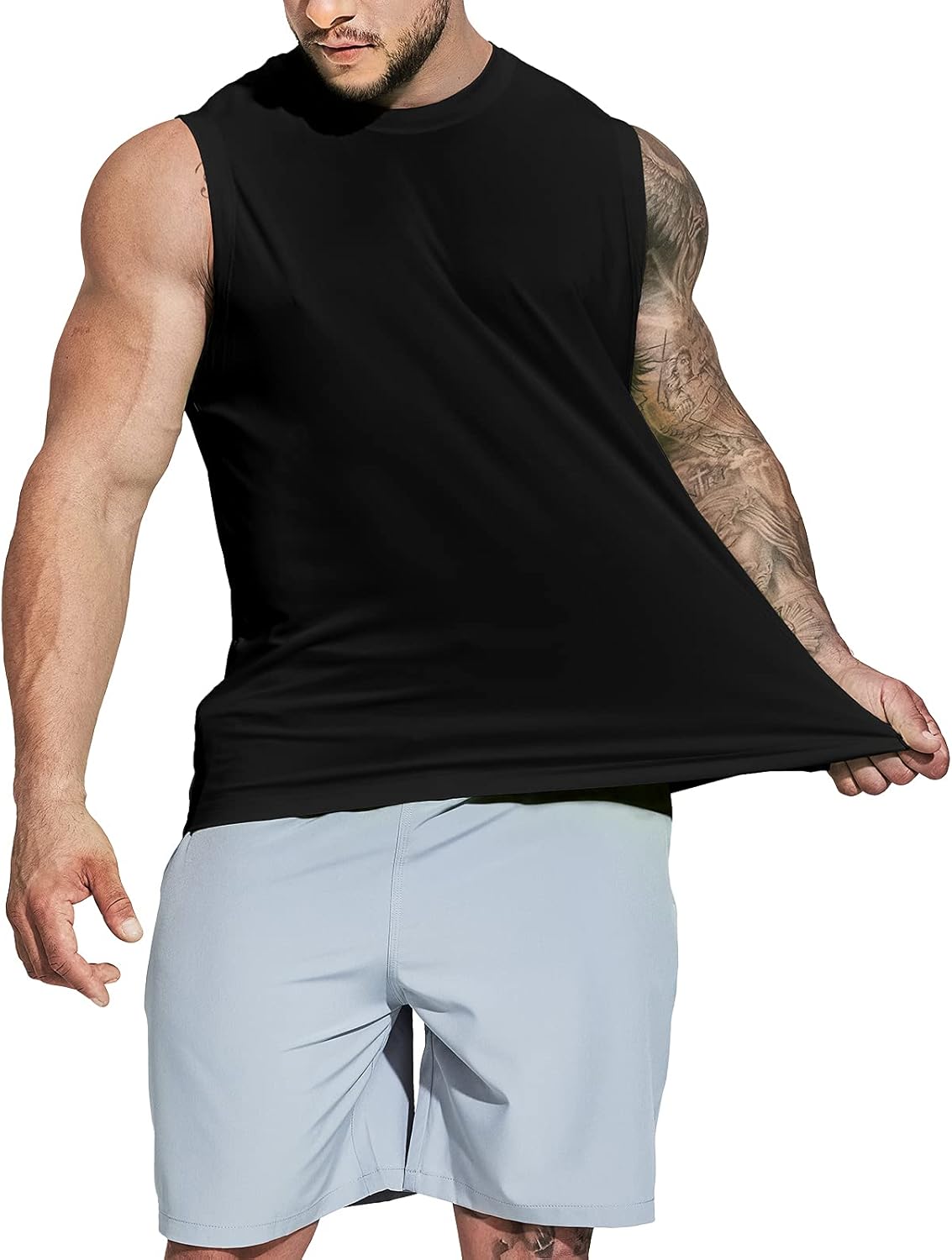 MIER Men's UPF 50+ Sleeveless Workout Swim Shirts Quick Dry Running Tank Tops UV Protection Muscle Tees 3 MIER Men's UPF 50+ Sleeveless Workout Swim Shirts Quick Dry Running Tank Tops UV Protection Muscle Tees - الصورة 3