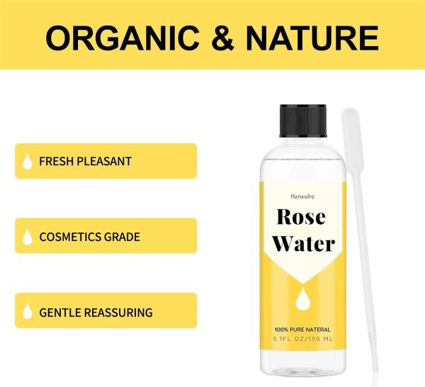 ⁦Hznxolrc 5.1 fl oz Rose Hydrosol for Face Hydrating Mist Hydration, 100% Pure Rose Water, Cleanses & Softens Skin, Promotes Healthy Skin Cell, Premium Organic Rose Water, Suitable for All Skin Types⁩ - الصورة ⁦3⁩