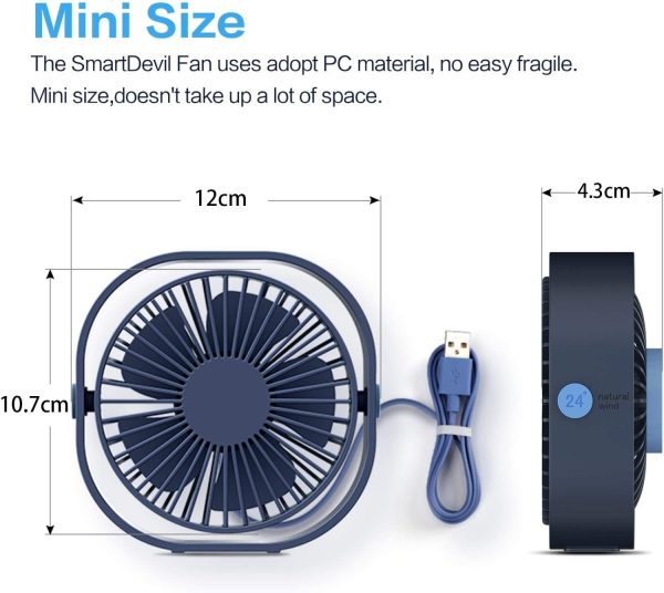 ⁦Arabest USB Desk Fan, 3 Speeds Strong Wind Cooling Portable Fan, 360°Rotatable Mini Fan for desk, Ultra Quiet Desktop Small Personal Fan for Desktop, Home, Office, Car, Outdoor Travel (Blue)⁩ - الصورة ⁦2⁩