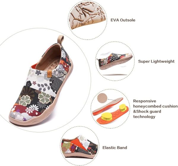 ⁦UIN Women's Loafers Flat Shoes Slip On Round Toe Canvas Shoe Casual Flower Walking Travel Lightweight Shoes⁩ - الصورة ⁦2⁩