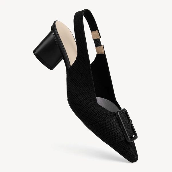 ⁦NEWBELLA Women's Pointed Toe Heeled Mules - Minimalist Backstrap Pumps for Work, Office & Dressy Occasions⁩ - الصورة ⁦2⁩