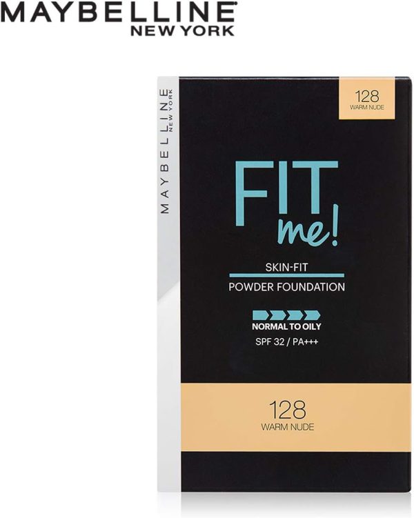 ⁦Maybelline New York Fit Me Two Way Pressed Cake For Dry Skin (Matte Powder Foundation Medium Coverage), 128 Warm Nude, 9 G, Pack Of 1⁩ - الصورة ⁦2⁩