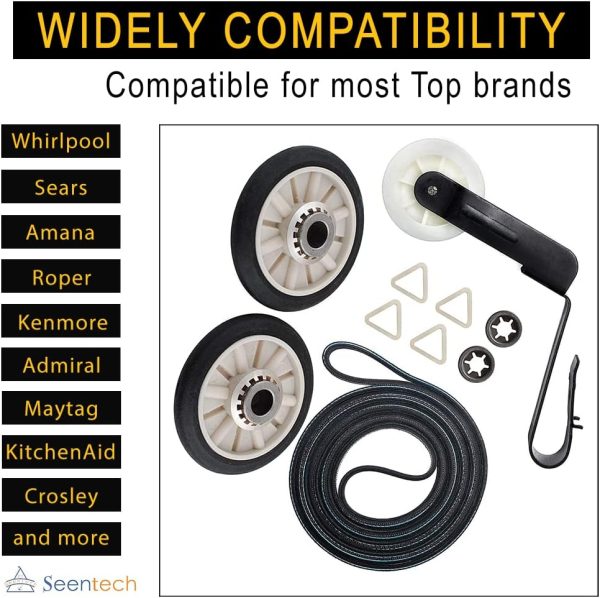 ⁦Seentech 4392065 Dryer Repair Kit with 349241T Drum Roller Kit, 691366 Idler Pulley 341241 Belt by - Exact fit for Whirlpool & Kenmore Dryers - Replaces AP3131942 AP3098345 AP6010582 WP691366⁩ - الصورة ⁦2⁩