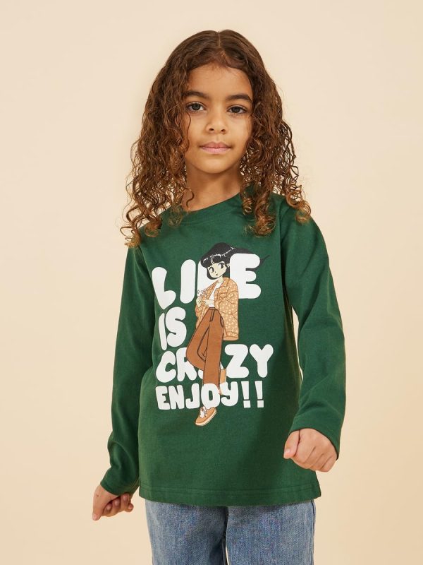 ⁦Styli Girls Graphic Print Round Neck T-Shirt⁩ - الصورة ⁦2⁩