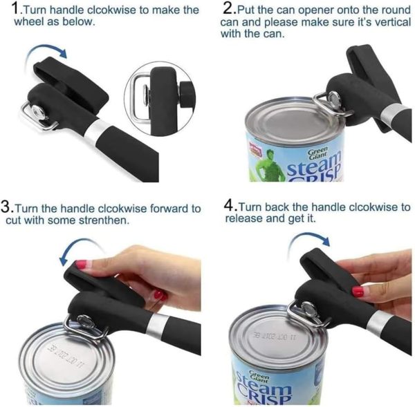 ⁦SYOSI Ergonomic Manual Can Opener - Safe Cut Design, Smooth Edges, Stainless Steel, Larger Knob for Easy Use, Ideal for Fruit Cans & Kitchen Utensils⁩ - الصورة ⁦8⁩