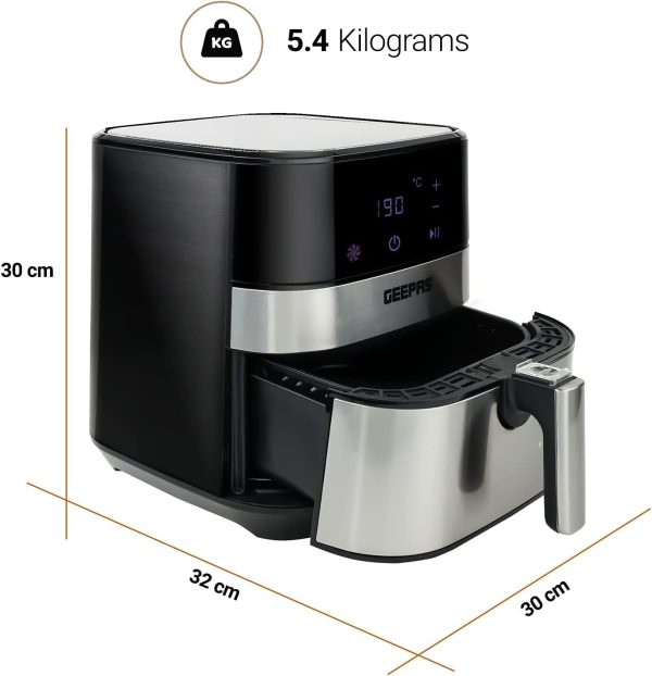⁦Geepas Air Fryer 1700W -Hot Air Fryers, 5 Litres Electric Air Cooker With Digital Touch Screen & Preheat, 60 Minute Timer, Led Display, Auto Shut Off⁩ - الصورة ⁦7⁩