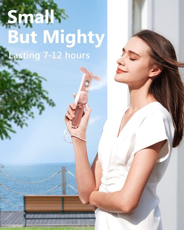 ⁦SWEETFULL Misting Fan Portable, Handheld Personal Mister Fans, Small Fan Rechargeable, Mini Spray Water Mist, Kids Women Portable Fans For Travel, Outdoors, Hiking, Camping Home Office (Pink)⁩ - الصورة ⁦6⁩