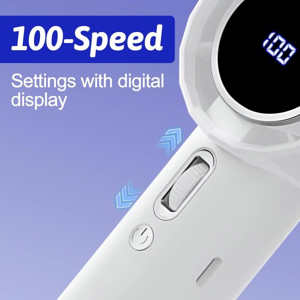 ⁦FOTN 2025 Portable Handheld Fan, High Speed Turbo Personal Fan with 100 Speed Adjustable & 3600mAh Battery USB Rechargeable, Digital Display, for Travel Camping Outdoor, Gifts for Women Men (White)⁩ - الصورة ⁦2⁩